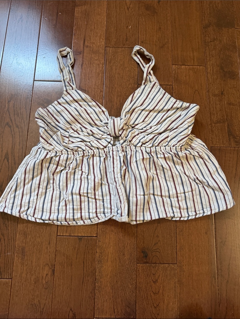 T.J.Maxx Cream Striped Tie-Front Camisole with Navy & Rust Stripes
